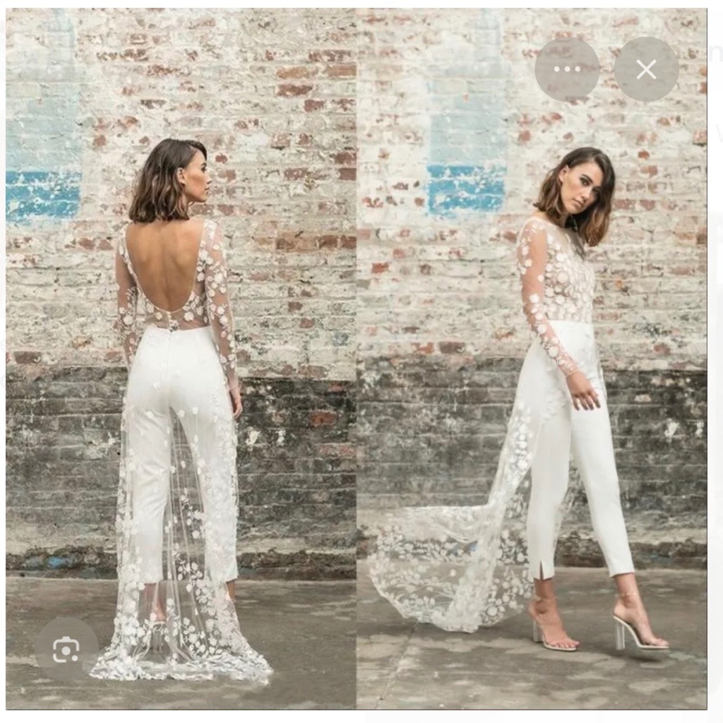 Backless Wedding Jumpsuit With Train